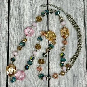 311. 36” Elegant Multicolor Pastels & Blue Crystal Necklace